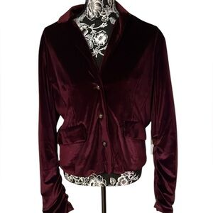 Style Me size large maroon velour blazer shirred sleeve, pockets 3 buttons NWT